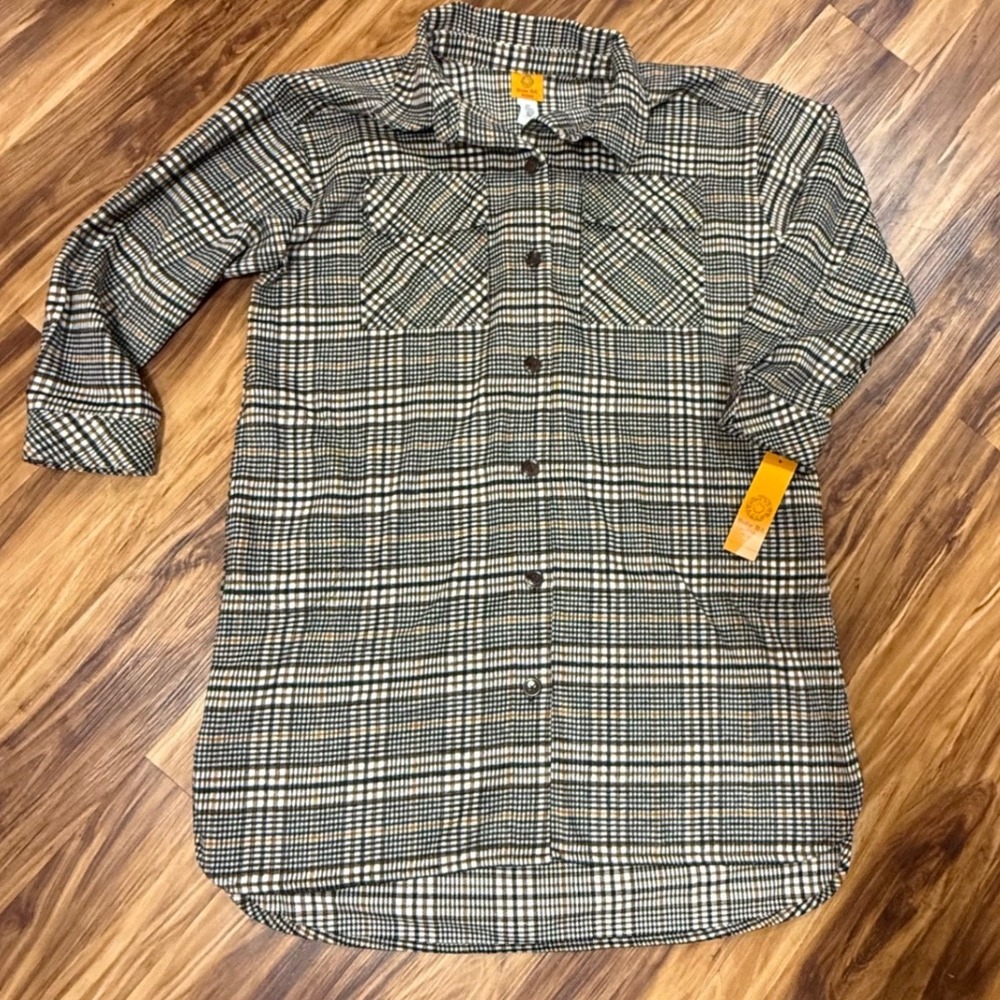 Ruby‎ Rd Wool Blend Woman Plaid Button Down Tunic Dress / Shirt Long Sleeve 3X